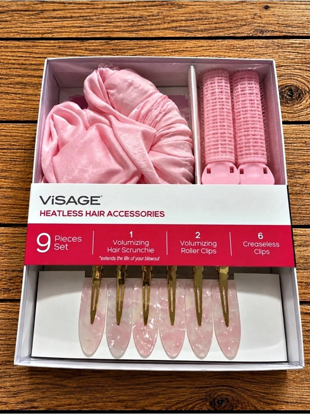 ViSAGE Heatless Hair Accessories 9 Pieces Set Pink 9-Piece Set NWT